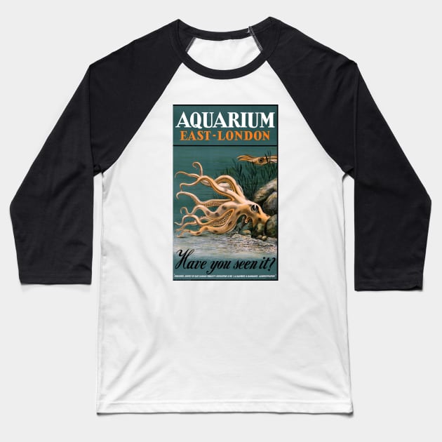 Vintage Travel Poster England London Aquarium Baseball T-Shirt by vintagetreasure